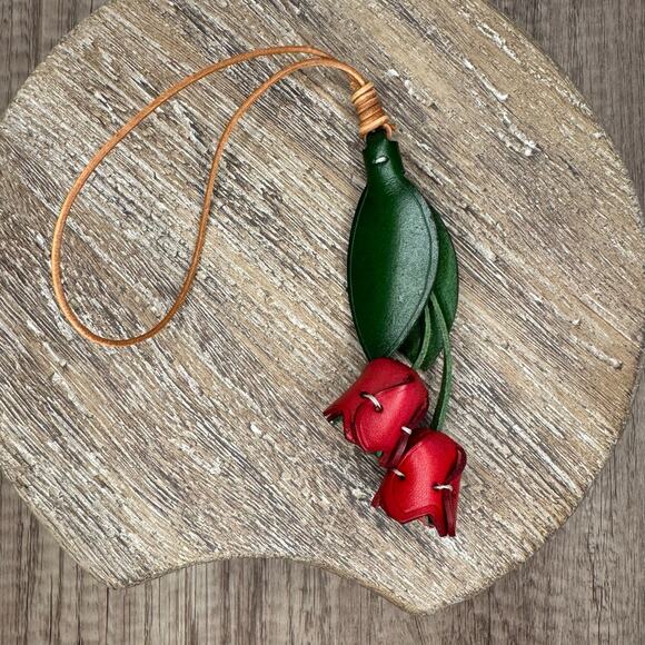Genuine Leather Tulip Bag Charm Tulip Spring Flowers Leather Charm - Picture 3 of 6